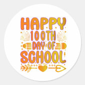 Rond Happy 100th Day of School Sticker 100 Days Smart (Devant)