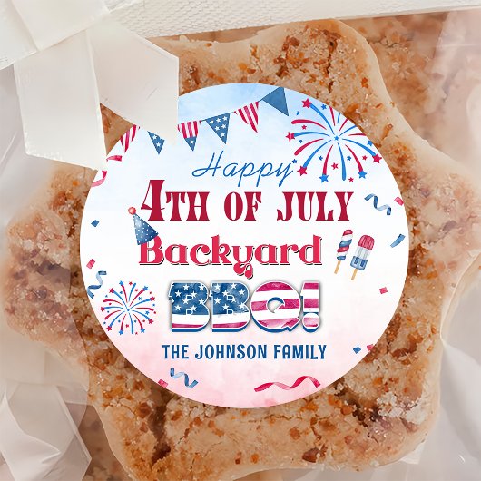 Rond Happy 4 juillet Fireworks BBBQ Party Sticker
