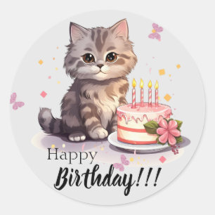 Rond Happy Anniversaire Sticker avec chaton mignon et g