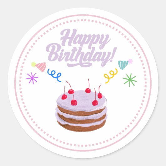 Rond Happy Birth Day Cake Sticker  (Devant)