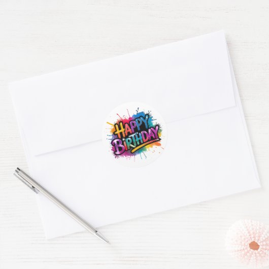 Rond Happy Birthday Sticker Design (Enveloppe)