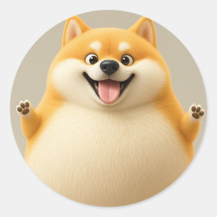 Rond Happy Chubby Cartoon Dog Sticker