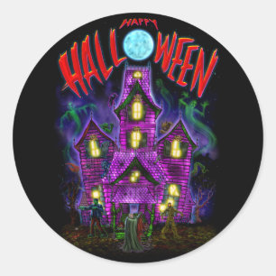 Rond Happy Halloween brillant Haunker House Sticker