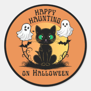 Rond Happy Hauny Chat noir Halloween Sticker