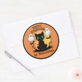 Rond Happy Hauny Chat noir Halloween Sticker (Enveloppe)