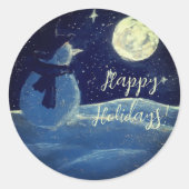Rond Happy Holidays Blue Whimsical Snowman Sticker (Devant)