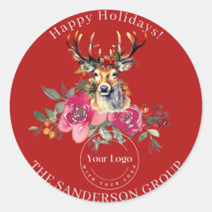 Rond Happy Holidays Boho Custom Logo Sticker Round
