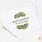 Rond Happy Holidays Botanical Personnalisé Nom Sticker (Enveloppe)