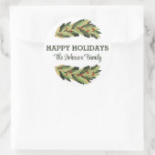 Rond Happy Holidays Botanical Personnalisé Nom Sticker (Sac)