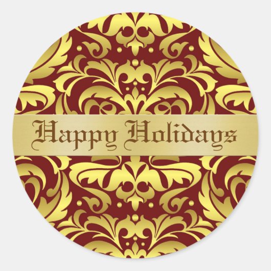 Rond Happy Holidays Damask Elegant Enveloppe Sticker (Devant)