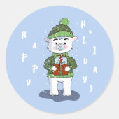 Rond Happy Holidays Polar Bear Bleu Sticker (Devant)