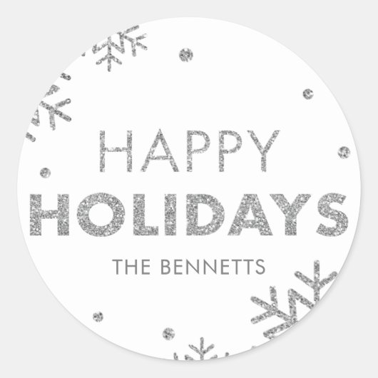 Rond Happy Holidays Sticker Faux Silver (Devant)