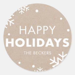 Rond Happy Holidays Sticker Kraft