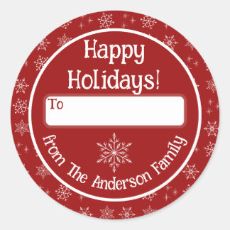 Rond Happy Holidays Sticker rouge avec Snowflakes