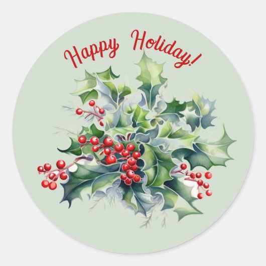 Rond Happy Holly Holiday Sticker (Devant)