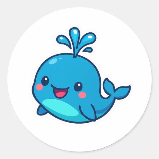 Rond Happy Kawaii Baleine Sticker - mignon ami Océan (Devant)
