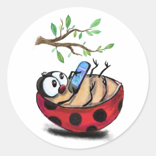 Rond Happy Little Ladybug avec Phone Funny Sticker (Devant)