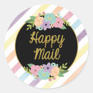 Rond Happy Mail Sticker - pastel rainbow strips or