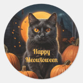 Rond Happy Meowloween Sticker Citrouille de chat (Devant)