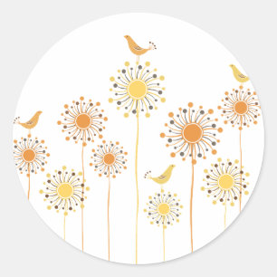 Rond Happy Orange BIrds Custom Round Sticker