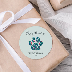Rond Happy Pawlidays Modern Paw Art Sticker de Noël