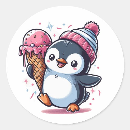 Rond Happy Penguin avec Sticker à cône de crème glacée (Devant)