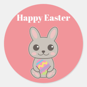 Rond Happy Sticker Classic Round Bunny de Pâques mignon