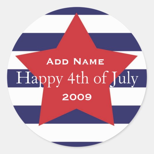 Rond Happy Sticker Faveur Personnalisable "4 juillet" (Devant)