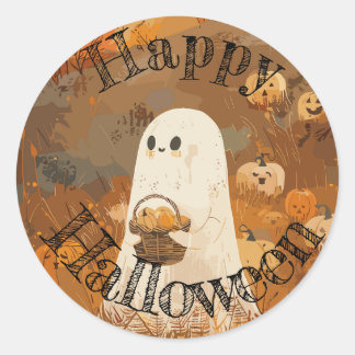 Rond Happy Sticker Ghost Halloween
