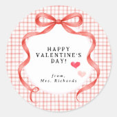 Rond Happy Valentine’s Day Personalized Teacher Sticker (Devant)