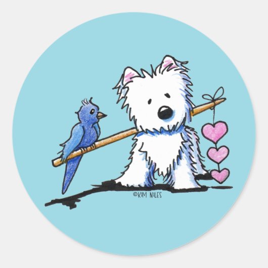 Rond Heart Strings Westie Sticker (Devant)
