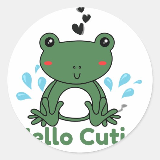 Rond Hello Cutie Frog Sticker – Cute Aesthetic Round St (Devant)