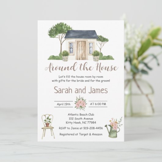 Rond het huis Koppels bruids douche uitnodiging (Staand voorkant)