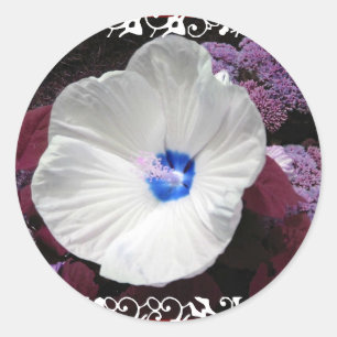 Rond Hibiscus Blue - Sticker Mariage en dentelle blanch