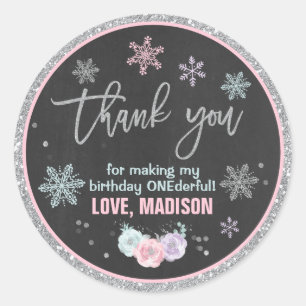 Rond Hiver ONEderland Party Favor Tag Sticker Sceau