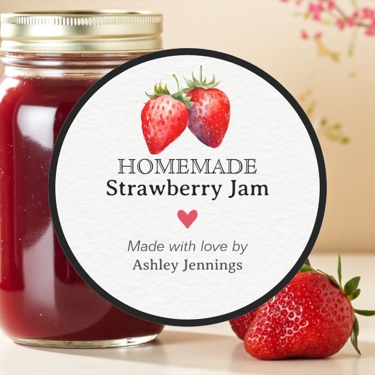 Rond Homemade Strawberry Jam Label | Custom Sticker