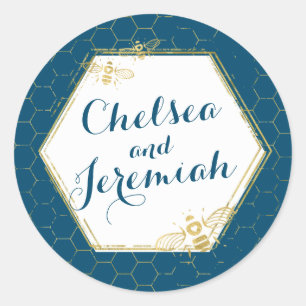 Rond Honey Bee Turquoise Gold Nom personnalisé Sticker 