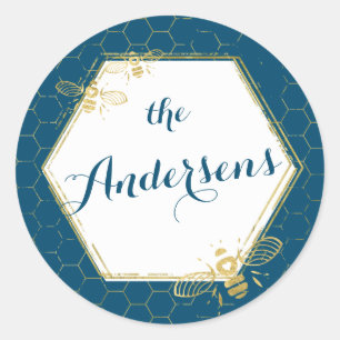 Rond Honey Bee Turquoise Gold Nom personnalisé Sticker 