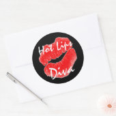 Rond "Hot Lips Diva" En Sticker Noir - Personnalisable (Enveloppe)