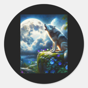 Rond Howling Wild Wolf - Un Sticker Imaginaire Lune