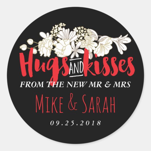 Rond Hugs Baisers Sticker Mariage M. et Mme Flower (Devant)