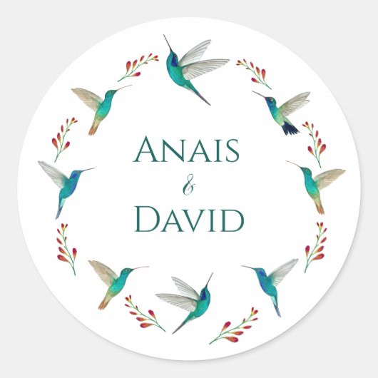 Rond Hummingbird Summer Wedding Classic Round Sticker (Devant)