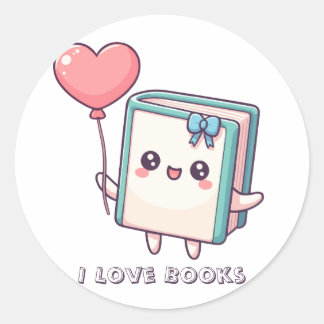 Rond I Love Books Cute Heart sticker