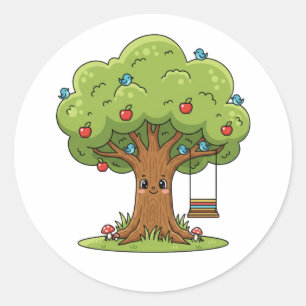 Rond Illustration de sticker d'arbre de pomme de dessin