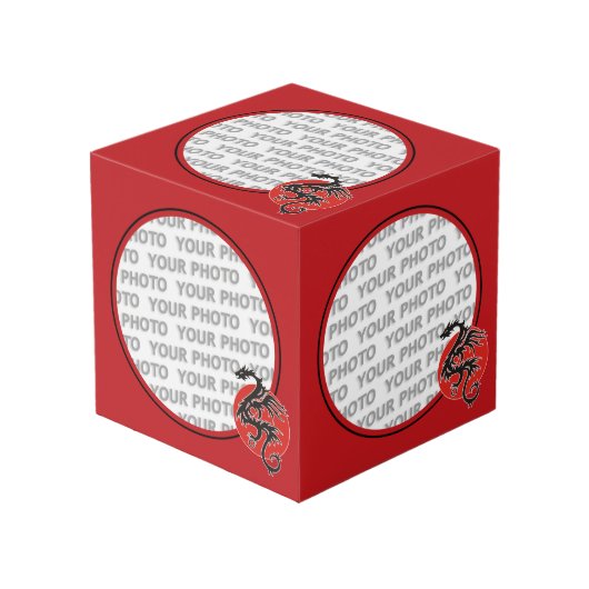 Rond in vierkant Lijst rood/draak + uw foto (Voorkant hoekig)