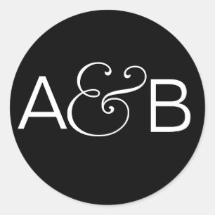 ROND INITIALES STICKER SEAL BLACK WHITE