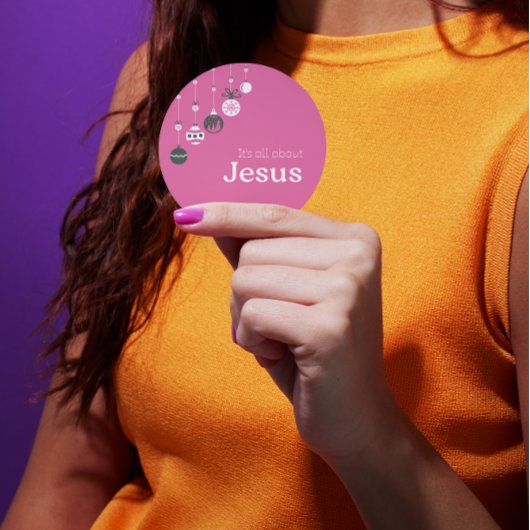 Rond It’s All About Jesus – Christmas Sticker (Pink)