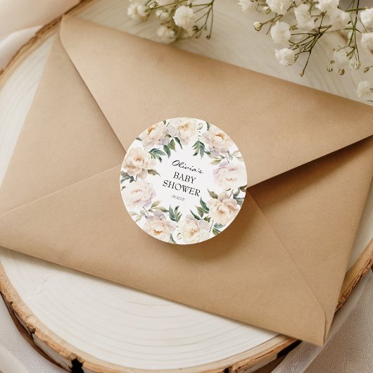 Rond Ivory Peony Floral Neutral Baby Sticker