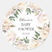 Rond Ivory Peony Floral Neutral Baby Sticker (Devant)