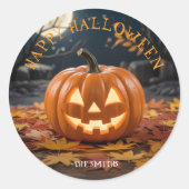 Rond Jack O Lantern Halloween custom name sticker (Devant)